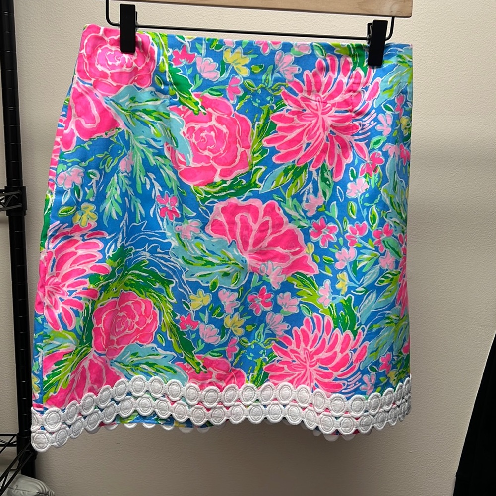 NWT Lilly Pulitzer Floral Izzy Skirt Size 8 Zanzibar Blue